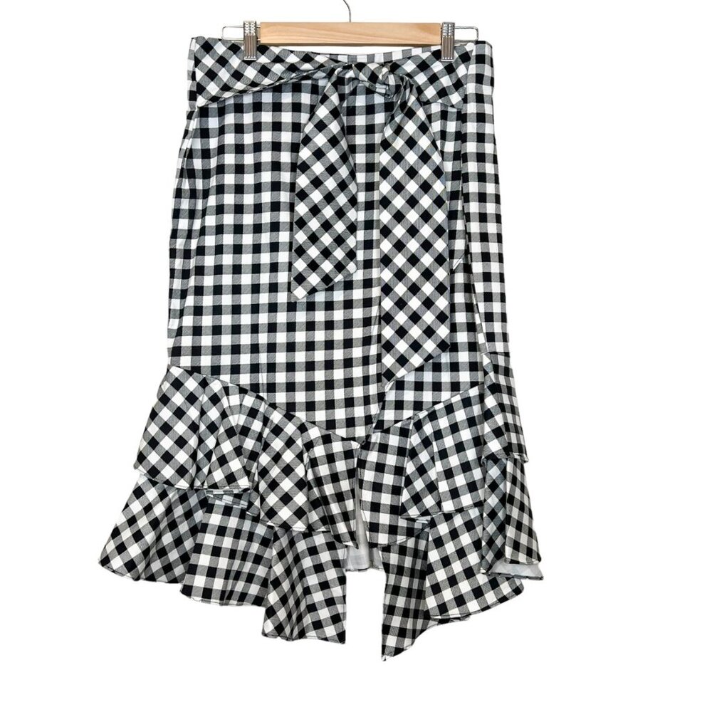 New York & Company Skirt L Black White Gingham Print Mermaid Midi Size‎ 12